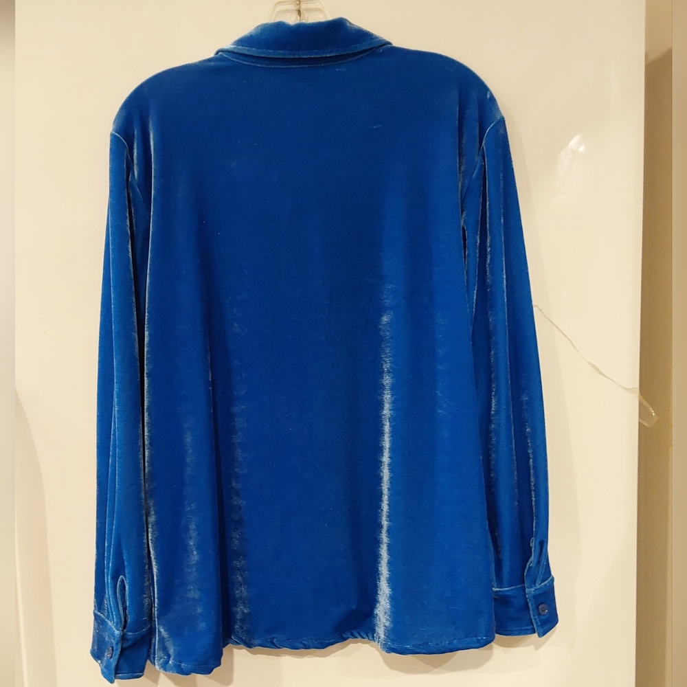 Soft Surroundings Deep Blue Velvet Shirt Petite Large - Picture 3 of 7